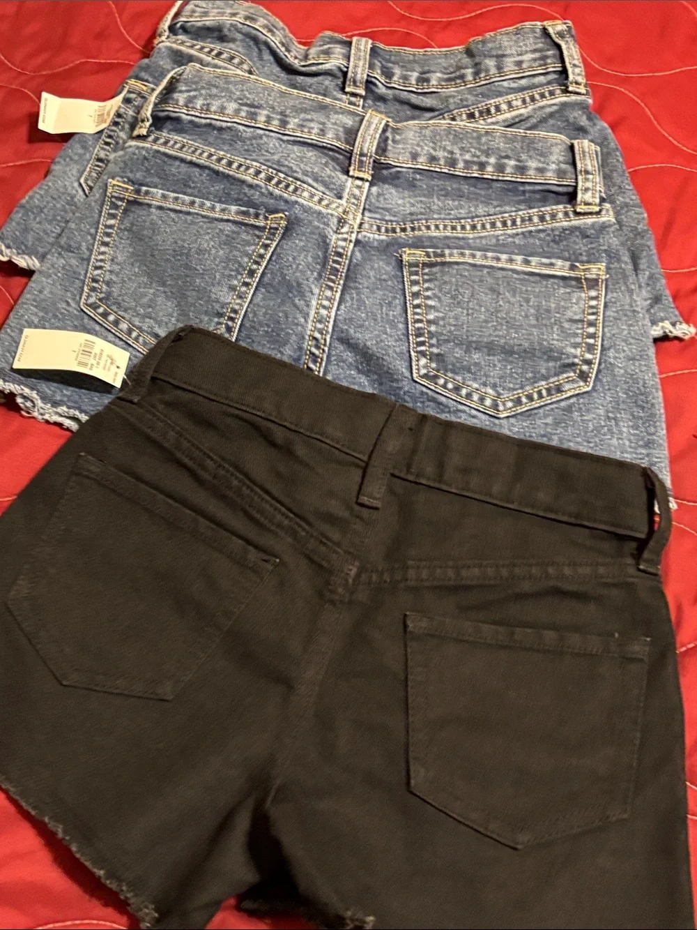 Old Navy High-Rise Button-Front Black and Blue Denim Shorts Set Lot of 2